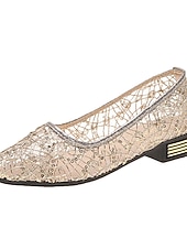 abordables Madre de la Novia/Novio-Zapatos planos de tacón bajo con encaje de malla para madre de la novia, elegantes zapatos de vestir sin cordones con punta puntiaguda para ceremonia y recepción de boda, comodidad transpirable.