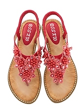 cheap Flat Sandals-Women's Boho Floral Beaded Sandals – Casual Elastic Strap Summer Flip-Flops with Embellished Design for Beach or Casual Outfits