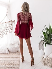 cheap White Lace Dresses-Women&#039;s Mini Dress White Dress Lace Dress Party Dress A Line Dress Elegant Hot Daily Holiday Date Slim Pure Color Long Sleeve V Neck Black White Wine Summer Spring