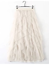 levne Jednoduché sukně-dámské swingové pracovní sukně tutu midi sukně plisované tyl jednobarevné kancelář / kariéra ulice podzim / podzim elegantní vintage móda černá růžová béžová šedá