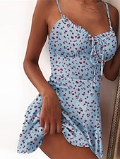 abordables Robes fleuries-Mini robe Femme Robe casual Sans Manches Printemps Eté - chaud robe sexy Lacet Imprimer Floral Vacances Fin de semaine Mince 2023 Boom Vente Robe Jaune foncé Rose Claire Blanche Jaune Pourpre fonc