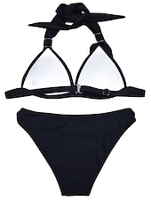 abordables Ensemble de bikinis-Femme Normal Maillots de Bain Bikinis 2 pièces Tanga Maillot de bain Licou 2 Pièces Dos ouvert Sexy Vacances Mode Couleur monochrome Col en V Sans Manches Maillots de bain