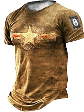 billige Vintage T-skjorter-Herre Unisex Stjerne Grafiske trykk T skjorte nødlidende t-skjorte Kortermet T skjorte 3D-utskrift Crew-hals Skjorte Årgang Sport Designer utendørs Gate Daglig Lysebrun Gull Brun Sommer Klær S M L XL