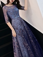 levne Délka podlahy-A-linii večerní šaty elegantní šaty svatební host formální večerní délka po zem poloviční rukáv šperkový výstřih tyl s vyšívacím vzorem  potisk volná velikost na míru