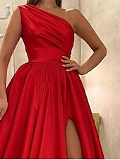 economico viola-Abito da sera A-Line abito elegante abito da sposa coinvolgimento lunghezza pavimento senza maniche spalla unica satinato con plissettature spacco