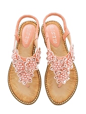 cheap Flat Sandals-Women's Boho Floral Beaded Sandals – Casual Elastic Strap Summer Flip-Flops with Embellished Design for Beach or Casual Outfits
