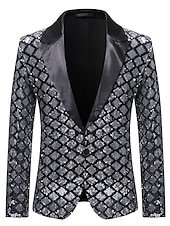 olcso Blézer és kabát-Férfi Pöttyös Partinapi Blézer Retro 70-es Disco Blézer Csillogó Laidback Szabályos Fit Nyomtatott Arany Ezüst Fekete Királykék