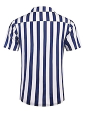 preiswerte Herrenhemd zum Knöpfen-Herren Hemd Sommerhemd Freizeithemd Kuba-Kragen-Hemd Knopfhemd Camp-Kragenhemd Schwarz Blau Kurzarm Gestreift Umlegekragen 3D-Druck Ferien Streifen Bekleidung Polyester Farbblock Klassisch Lässig