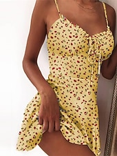 abordables Robes fleuries-Mini robe Femme Robe casual Sans Manches Printemps Eté - chaud robe sexy Lacet Imprimer Floral Vacances Fin de semaine Mince 2023 Boom Vente Robe Jaune foncé Rose Claire Blanche Jaune Pourpre fonc