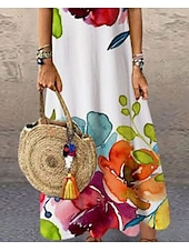cheap Floral Dress-Women&#039;s Maxi Dress Casual Dress Sundress Shift Dress Fashion Vacation Party Casual Regular Fit Floral Print Sleeveless Crew Neck Rainbow Summer Spring Fall Autumn
