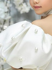 preiswerte Kleider für die Blumenmädchen-kinderkleidung Mädchen Blumenmädchen Kleid Kleid Feste Farbe Einfarbig Kurzarm Formal Hochzeit Party Rüschen Gitter Puffärmel Kuschelig Süß Polyester Übers Knie A Linie Kleid Tüll-Kleid