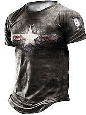 billige Vintage T-skjorter-Herre Unisex Stjerne Grafiske trykk T skjorte nødlidende t-skjorte Kortermet T skjorte 3D-utskrift Crew-hals Skjorte Årgang Sport Designer utendørs Gate Daglig Lysebrun Gull Brun Sommer Klær S M L XL