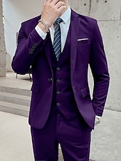 cheap Formal Suits-Black White Burgundy Men&#039;s Wedding Party/Evening Suits Solid Colored 3 Piece Formal Standard Fit Single Breasted One-button