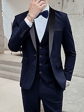abordables Costumes de Retour-Tuxedos de mariage pour hommes cravate noire Homecoming couleur unie coupe standard 3 pièces simple boutonnage un bouton