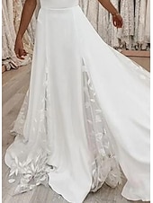 رخيصةأون فساتين زفاف-Boho Wedding Dresses A-Line Square Neck Spaghetti Strap Sleeveless Sweep / Brush Train Chiffon Bridal Gowns With Appliques Split Front 2023