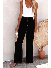 economico Pantaloni in lino e cotone semplici-Per donna Gamba larga Pantaloni in cotone e lino Pantaloni Larghi Vacanza Tinta unita Lunghezza intera Misura del girovita medio Elastico in vita Gamba larga Baggy Comodità Micro-elastico Casuale