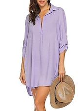 cheap Work Tops-Women&#039;s Swimwear Cover Up Beach Top Normal Swimsuit Deep V for Big Busts Solid Color Green White Blue Purple Bathing Suitsyy / Plus Size / Plus Size
