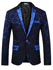 お買い得  ブレザー＆ジャケット-男性用 ブレザージャケット ブレザー レトロ風 仕様 ブラック ワイン ブルー スリムフィット シングルブレスト 一つボタン
