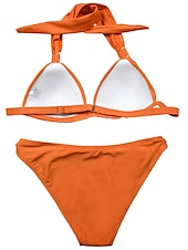 abordables Ensemble de bikinis-Femme Normal Maillots de Bain Bikinis 2 pièces Tanga Maillot de bain Licou 2 Pièces Dos ouvert Sexy Vacances Mode Couleur monochrome Col en V Sans Manches Maillots de bain