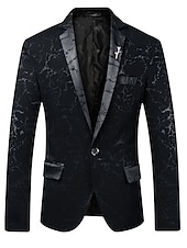 お買い得  ブレザー＆ジャケット-男性用 ブレザージャケット ブレザー レトロ風 仕様 ブラック ワイン ブルー スリムフィット シングルブレスト 一つボタン