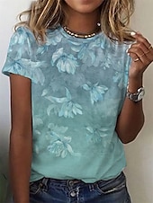 cheap Art&amp;Design tee-Women&#039;s T shirt Tee White Blue Green Graphic Geometric Print Short Sleeve Casual Daily Vintage Round Neck Regular Abstract Geometric S