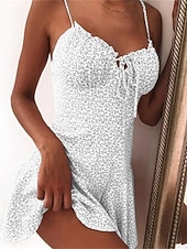 abordables Robes fleuries-Mini robe Femme Robe casual Sans Manches Printemps Eté - chaud robe sexy Lacet Imprimer Floral Vacances Fin de semaine Mince 2023 Boom Vente Robe Jaune foncé Rose Claire Blanche Jaune Pourpre fonc