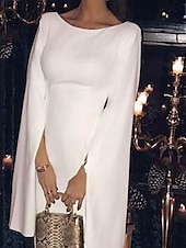billiga Cocktailklänningar-Sheath cocktailklänningar elegant klänning bröllopsgäst semester te längd lång ärm juvelhals höst bröllopsgäst jersey rygglös med slank enfärgad derbyklänning 2025