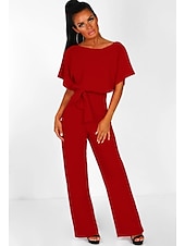 billige Buksedresser og jumpsuits-Jumpsuits elegant kjole bryllupsgjest forlovelse gulvlengde kort erme båt hals med stropper kle deg til å imponere