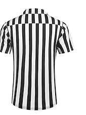 preiswerte Herrenhemd zum Knöpfen-Herren Hemd Sommerhemd Freizeithemd Kuba-Kragen-Hemd Knopfhemd Camp-Kragenhemd Schwarz Blau Kurzarm Gestreift Umlegekragen 3D-Druck Ferien Streifen Bekleidung Polyester Farbblock Klassisch Lässig