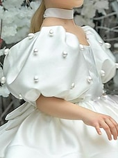 preiswerte Kleider für die Blumenmädchen-kinderkleidung Mädchen Blumenmädchen Kleid Kleid Feste Farbe Einfarbig Kurzarm Formal Hochzeit Party Rüschen Gitter Puffärmel Kuschelig Süß Polyester Übers Knie A Linie Kleid Tüll-Kleid
