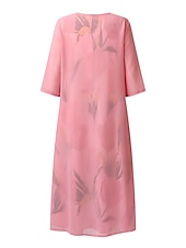 cheap Floral Dress-Women&#039;s Midi Dress Two Piece Dress Set Church Dress Pink Green Gray 3/4 Length Sleeve Floral Ruched Summer Spring Crew Neck Elegant 2023 S M L XL XXL 3XL