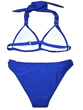 abordables Ensemble de bikinis-Femme Normal Maillots de Bain Bikinis 2 pièces Tanga Maillot de bain Licou 2 Pièces Dos ouvert Sexy Vacances Mode Couleur monochrome Col en V Sans Manches Maillots de bain