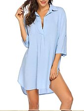 cheap Work Tops-Women&#039;s Swimwear Cover Up Beach Top Normal Swimsuit Deep V for Big Busts Solid Color Green White Blue Purple Bathing Suitsyy / Plus Size / Plus Size