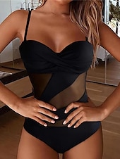 baratos Bodies-Mulheres Normal Maiô Férias Côr Sólida Sem Manga Com Alças Com Transparência Compressão abdominal Festa Diário Normal Preto Vinho Azul Marinha Verão