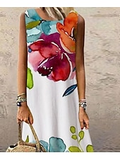 cheap Floral Dress-Women&#039;s Maxi Dress Casual Dress Sundress Shift Dress Fashion Vacation Party Casual Regular Fit Floral Print Sleeveless Crew Neck Rainbow Summer Spring Fall Autumn