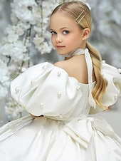 preiswerte Kleider für die Blumenmädchen-kinderkleidung Mädchen Blumenmädchen Kleid Kleid Feste Farbe Einfarbig Kurzarm Formal Hochzeit Party Rüschen Gitter Puffärmel Kuschelig Süß Polyester Übers Knie A Linie Kleid Tüll-Kleid