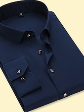 billige Kjoleskjorter for menn-Herre Dresskjorter Skjorte uten jern Skjorte med krage Skjorte med knapper عادي Bryllup Fest Svart Navyblå Lilla Grå Langermet Krage Vår &amp; Vinter Klær