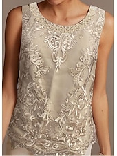 olcso Anya kombinéi-Jumpsuit  Overál a menyasszony édesanyjának formális esküvői vendég elegáns ékszer nyakú földig érő chiffon csipke 3/4-es hosszú ujjú gyöngyözéssel applikációk szabad egyedi méretben