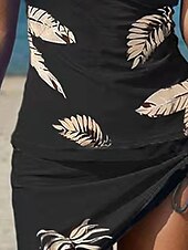 abordables Tankinis-Maillots de Bain Tankini 2 pièces Robe de Bain Maillot de bain Femme Licou 2 Pièces Maillots de bain modestes Dos ouvert Imprimé Feuilles Grande Taille Licou Col en V Maillots de bain nouveau