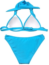 abordables Ensemble de bikinis-Femme Normal Maillots de Bain Bikinis 2 pièces Tanga Maillot de bain Licou 2 Pièces Dos ouvert Sexy Vacances Mode Couleur monochrome Col en V Sans Manches Maillots de bain