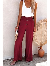 economico Pantaloni in lino e cotone semplici-Per donna Gamba larga Pantaloni in cotone e lino Pantaloni Larghi Vacanza Tinta unita Lunghezza intera Misura del girovita medio Elastico in vita Gamba larga Baggy Comodità Micro-elastico Casuale