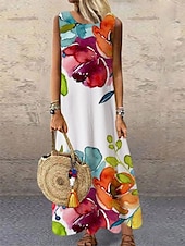 cheap Floral Dress-Women&#039;s Maxi Dress Casual Dress Sundress Shift Dress Fashion Vacation Party Casual Regular Fit Floral Print Sleeveless Crew Neck Rainbow Summer Spring Fall Autumn