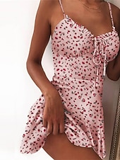 abordables Robes fleuries-Mini robe Femme Robe casual Sans Manches Printemps Eté - chaud robe sexy Lacet Imprimer Floral Vacances Fin de semaine Mince 2023 Boom Vente Robe Jaune foncé Rose Claire Blanche Jaune Pourpre fonc