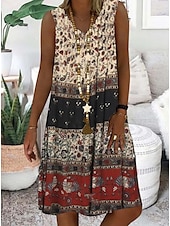 cheap Boho Dress-Women&#039;s Mini Dress Casual Dress Petite Dress A Line Dress Slip Dress Bohemia Vintage Fashion Vacation Party Casual Regular Fit Floral Color Block Ditsy Floral Sleeveless V Neck Yellow