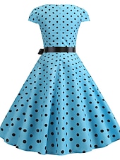 abordables Vestidos-Vestido de Años 50 con Lunares Vestido Retro Vintage de los 1950 Disfraces de Grease Vestido de Vacaciones Vestido de Campana Disfraz de Cosplay para Mujeres Vestido Diario Casual Máscara