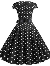 abordables Vestidos-Vestido de Años 50 con Lunares Vestido Retro Vintage de los 1950 Disfraces de Grease Vestido de Vacaciones Vestido de Campana Disfraz de Cosplay para Mujeres Vestido Diario Casual Máscara