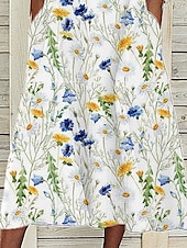 ieftine rochie florală-Rochie midi pentru femei Rochie casual Albă Mâneci scurte Floral Buzunar Primăvară Vară Decolteu în V Vacanță 2023 S M L XL XXL 3XL