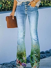 Dámské Džíny Prodloužené Faux Denim Tisk Vysoký pas Plná délka 1 Podzim zima levne Dámské kalhoty Flare-Dámské Džíny Prodloužené Faux Denim Tisk Vysoký pas Plná délka 1 Podzim zima