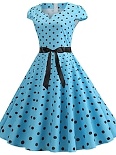 abordables Vestidos-Vestido de Años 50 con Lunares Vestido Retro Vintage de los 1950 Disfraces de Grease Vestido de Vacaciones Vestido de Campana Disfraz de Cosplay para Mujeres Vestido Diario Casual Máscara