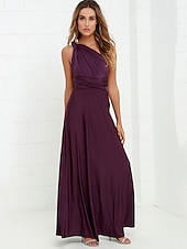 baratos Vestidos para Madrinhas-vestido de dama de honra linha a decote halter / decote em v sem mangas conversível infinito comprimento do chão elastano com faixa / fita / pregas vestido para impressionar 2025
